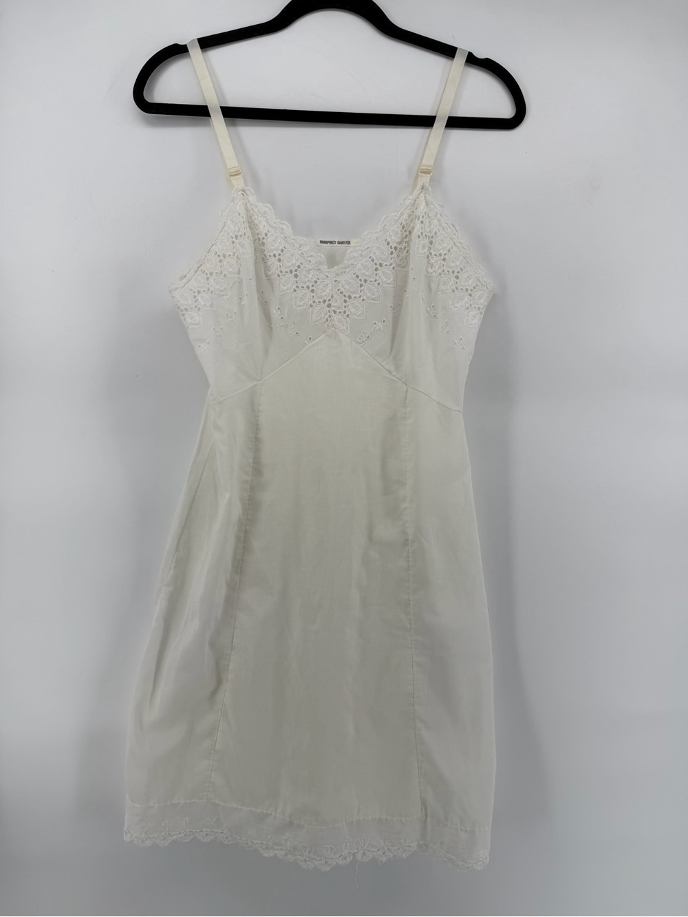 Vintage Winifred Garver Eyelet Lace Slip Dress Nightgown White Coquette